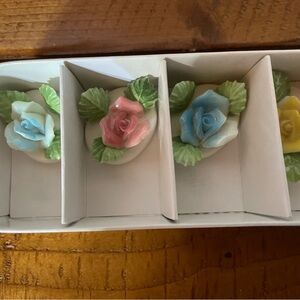Vintage Stafford Porcelain Roses Set of 6 Pink Blue Yellow